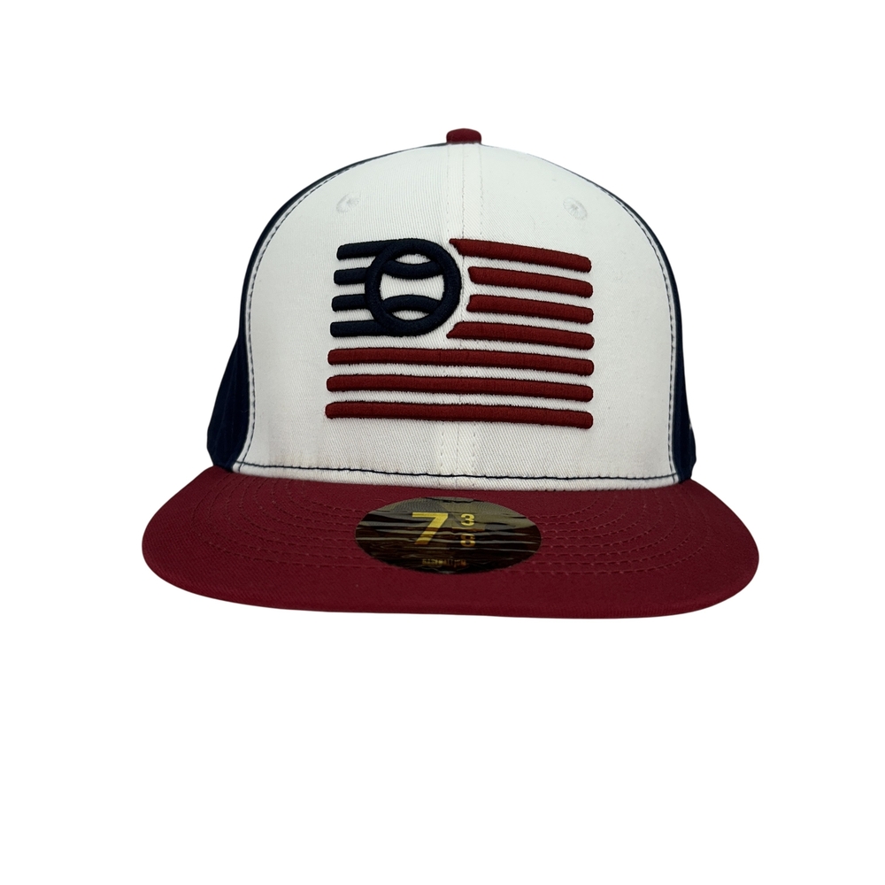 Baseballism Hat Cap Fitted Mens 7 3/8 USA Flag Patriotic Navy Red White Logo